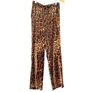 Per Se by Carlisle Leopard Print Velvet Wide Leg Pants Brown Tan Animal Print